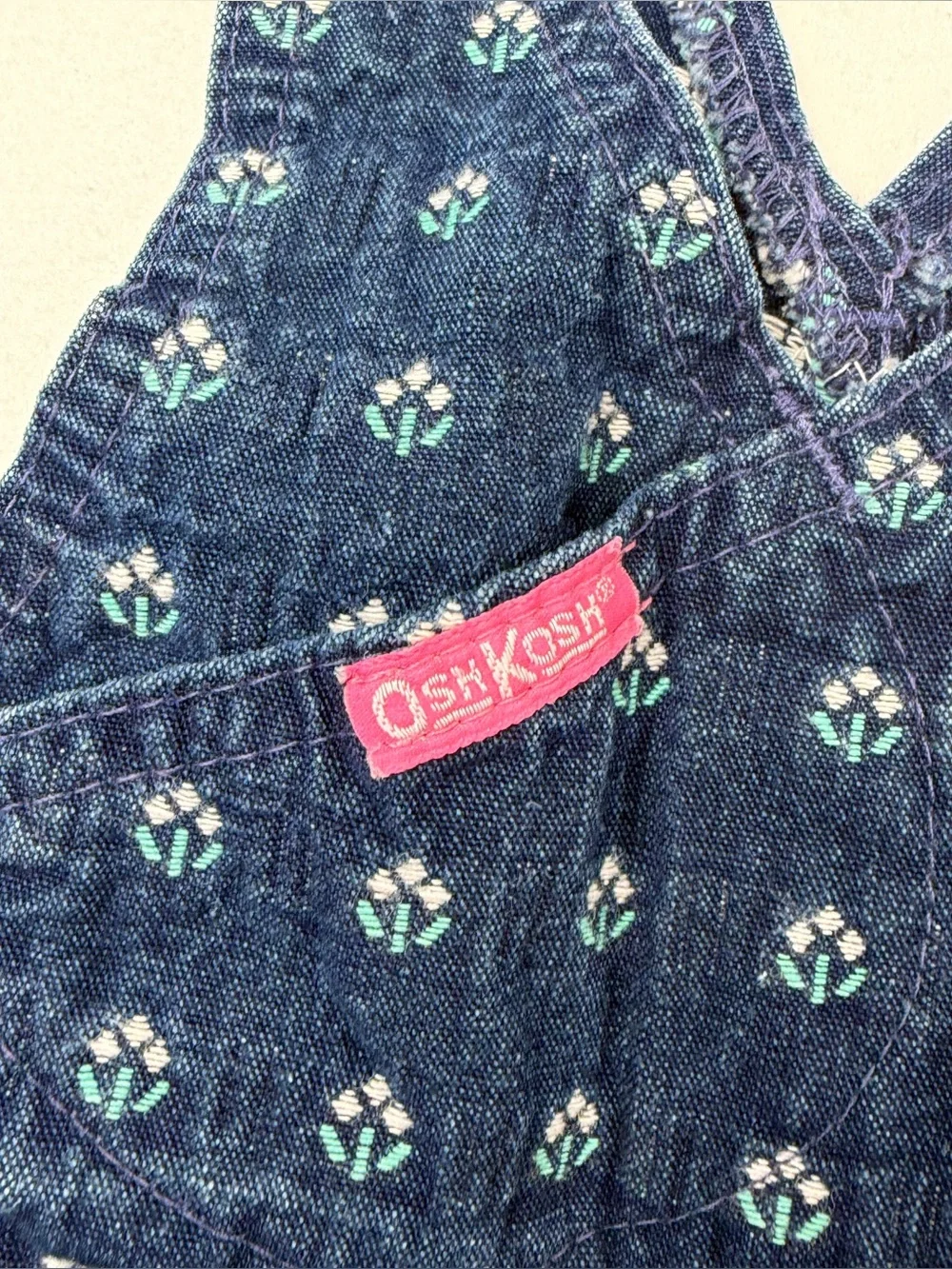 VTG Oshkosh B’Gosh Vestbak Skirtall All Over Floral Denim 24M AOP Overall Dress